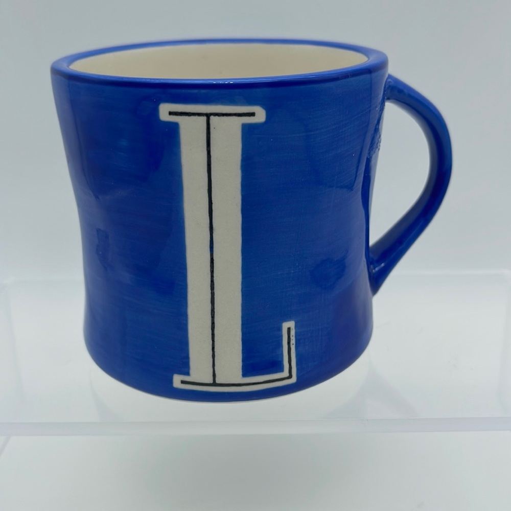 Anthropologie Handpainted Initial “L” Mug Ceramic Cup Blue